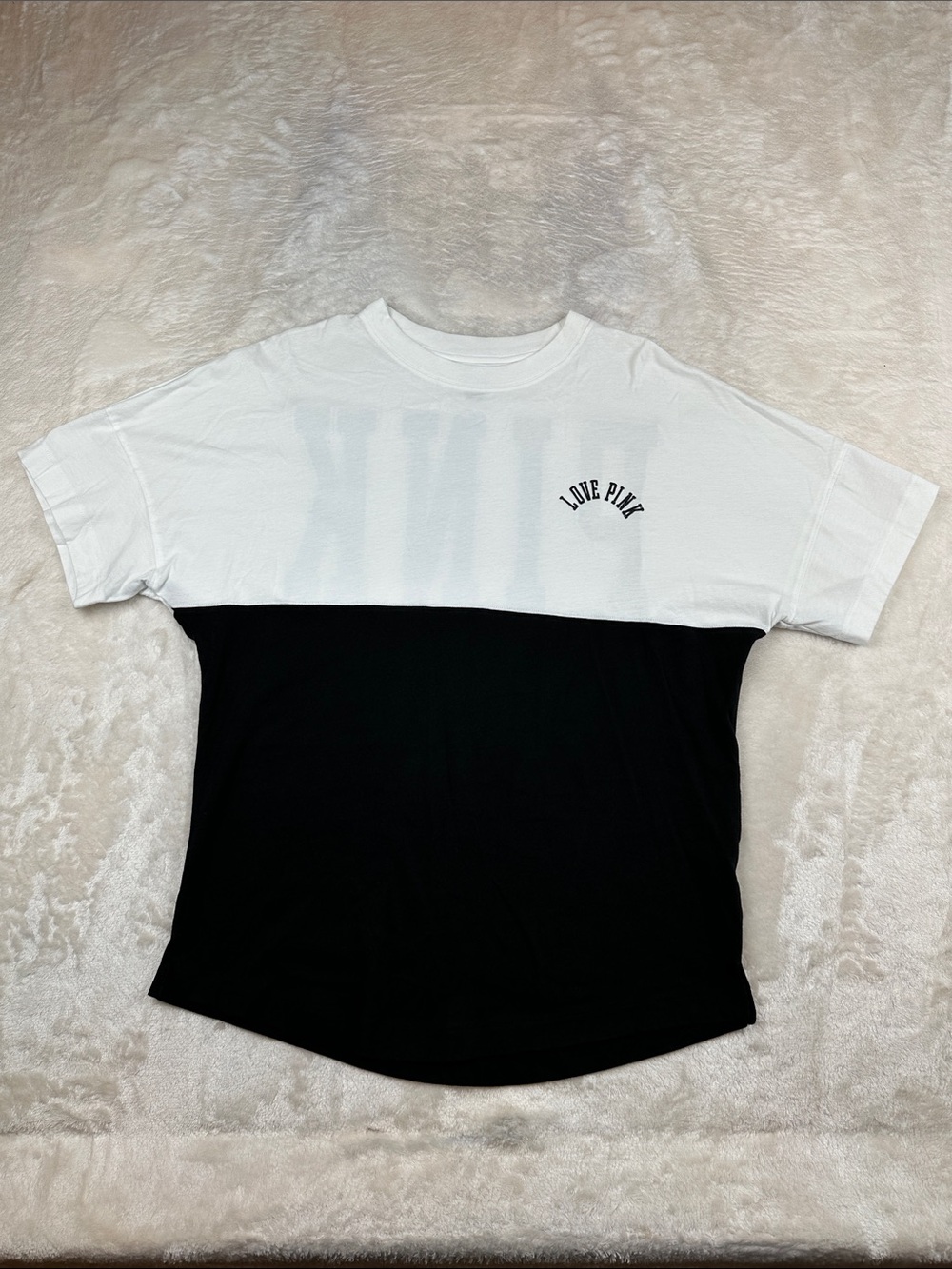 Victoria’s Secret PINK Love Pink Colorblock Oversized Tee XS Black White Casual